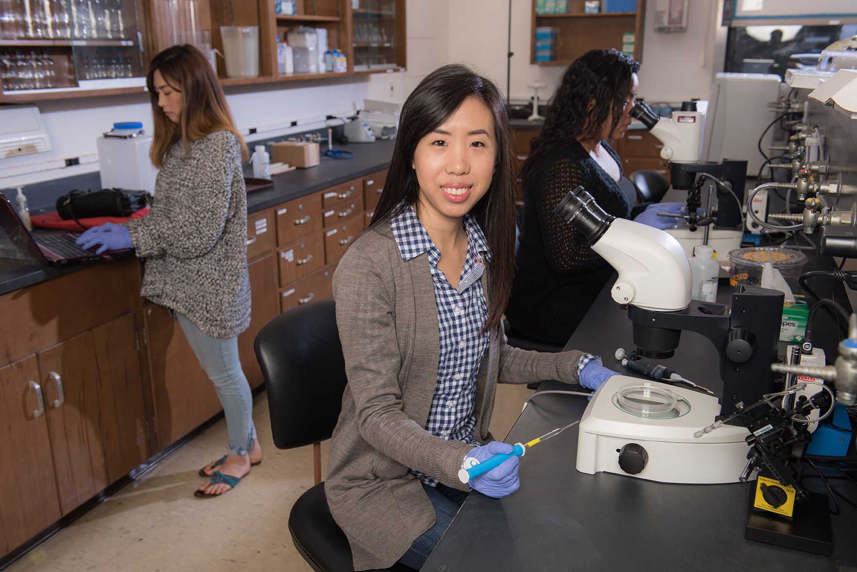 Students of Dr. Fang Wang are studying the Zebrafish Zebra Fish for its medicinal purposes.