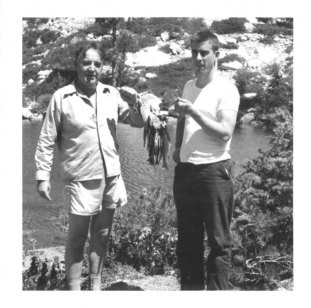 Gov. Edmund G. Brown, Sr. with son and future governor Jerry, show off their catch on a camping trip to Trinity County.