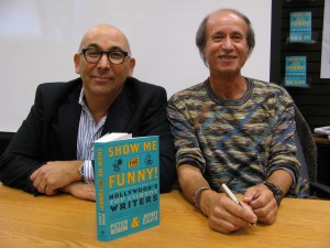 Professor of graduate education Peter Desberg (at right) and co-author Jeffrey Davis signed their new book, "Show Me the Funny" at Barnes & Noble in Los Angeles on Nov. 8
