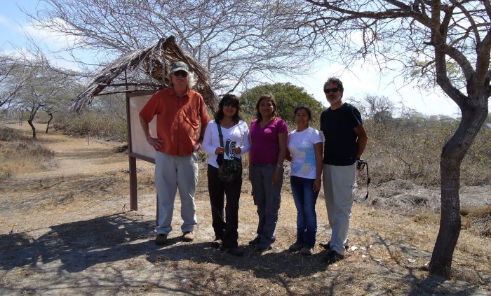 Jerry Moore, professor of anthropology (at far left) with international colleagues in Real Alto, a principal site of the Valdivia culture on the southwest coast of Ecuador. L-R: Moore, Larissa Colan, Carolina Vilchez, Fanny Rodriquez and Francisco Valdez