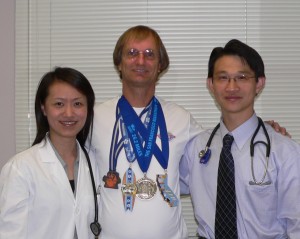 Pete Van Hamersveld, associate director of Institutional Research, Assessment, and Planning (at center) with Dr. Luke Chen and Jennifer Lo, physician's assistant of Pacific Shores Medical Group in Huntington Beach.
