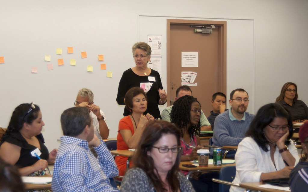 Professor and former dean of the College of Education at CSU Dominguez Hills, Lynne Cook instructs LAUSD educators in a session on collaboration.
