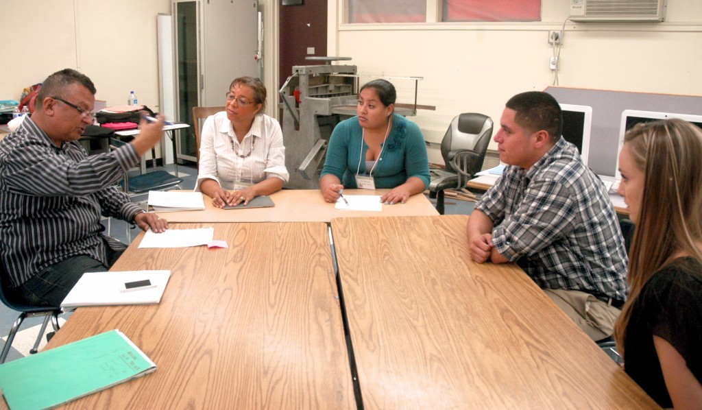 (left to right). Lead teacher Ruben Hernandez provides feedback to Gayle Williams, Fiona, Geraldo and Casey