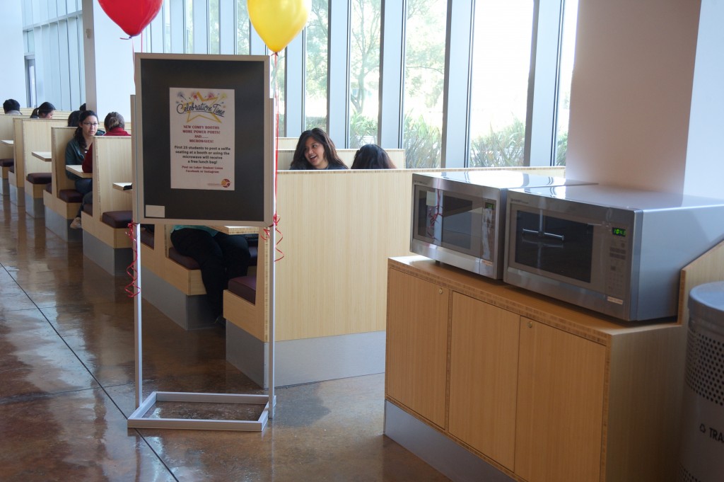 New booths and microwaves were installed in the Loker Student Union food court based on student feedback.