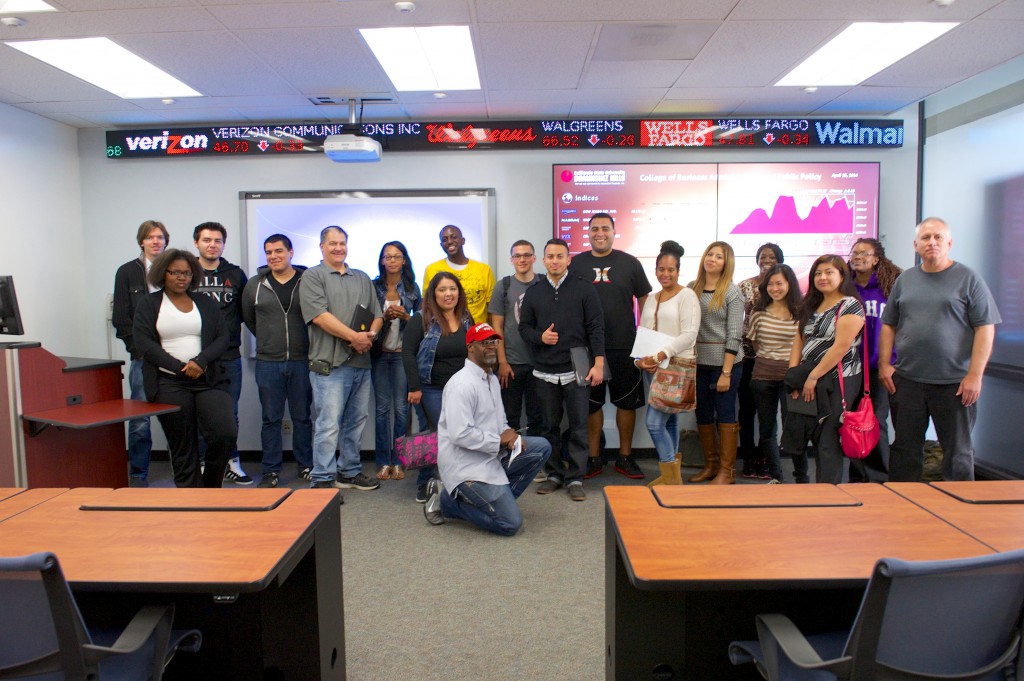 Business students from Los Angeles Harbor College take in the state-of-the-art facilities at CSUDH