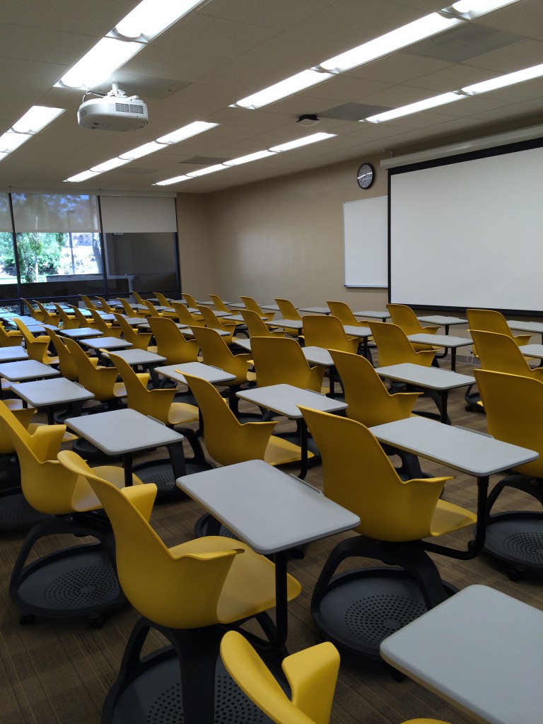 picture of tables and desks in a classroom