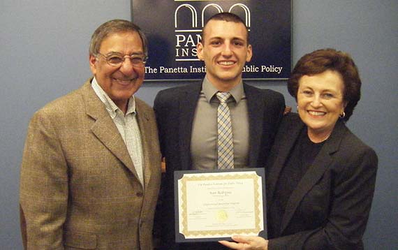 CSUDH student Sean Rodriguez with former Secretary of Defense Leon Panetta and his wife, Sylvia.