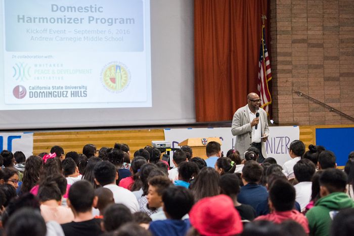 Forest Whitaker talking to students