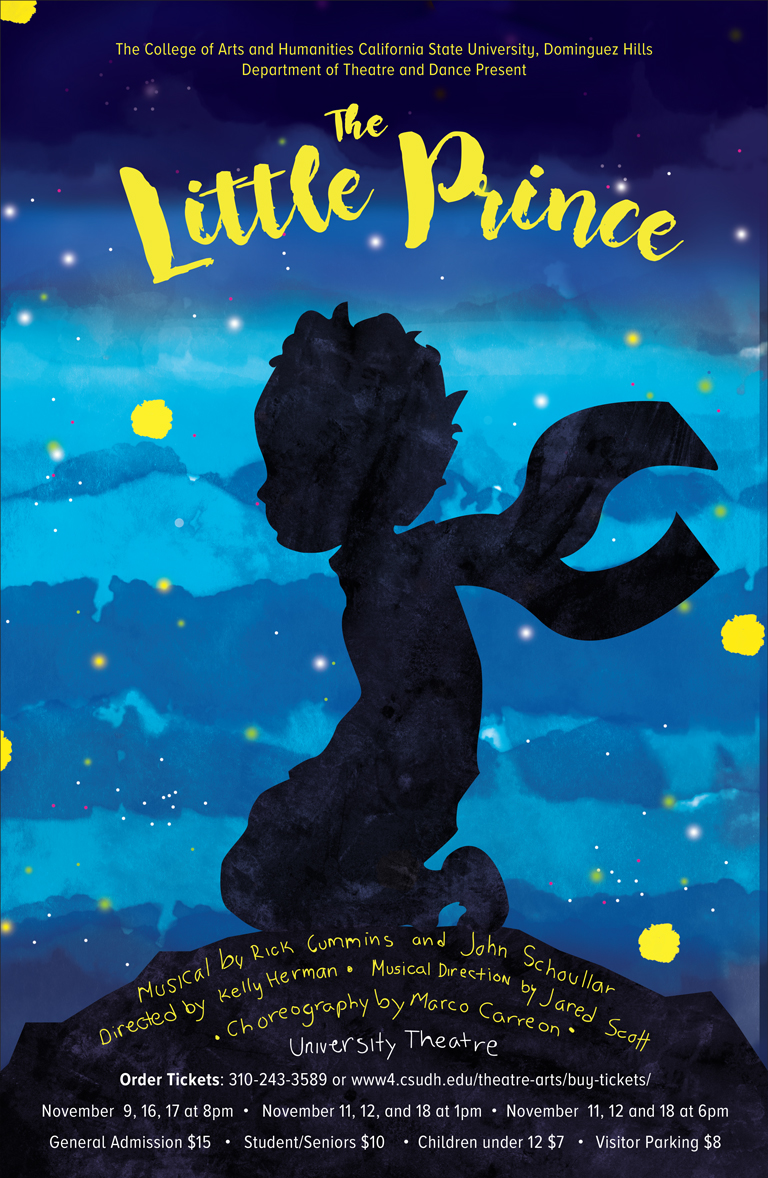 Poster advertising the upcoming performance of 'The Little Prince' presented by the Department of Theatre and Dance