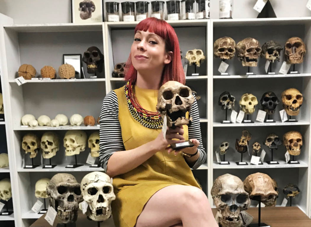Sarah Lacy poses with the "Hot Hominin of the Week," featured on Instagram.