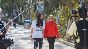 Katie Couric and Steve Aoki film on campus