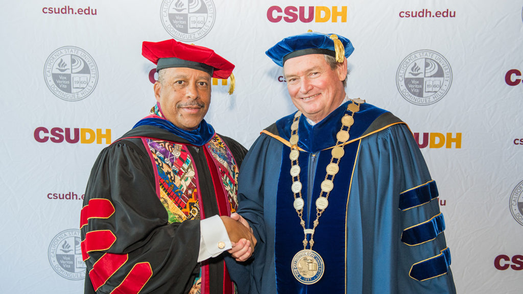 CSUDH President Thomas A. Parham and CSU Chancellor Timothy P. White.