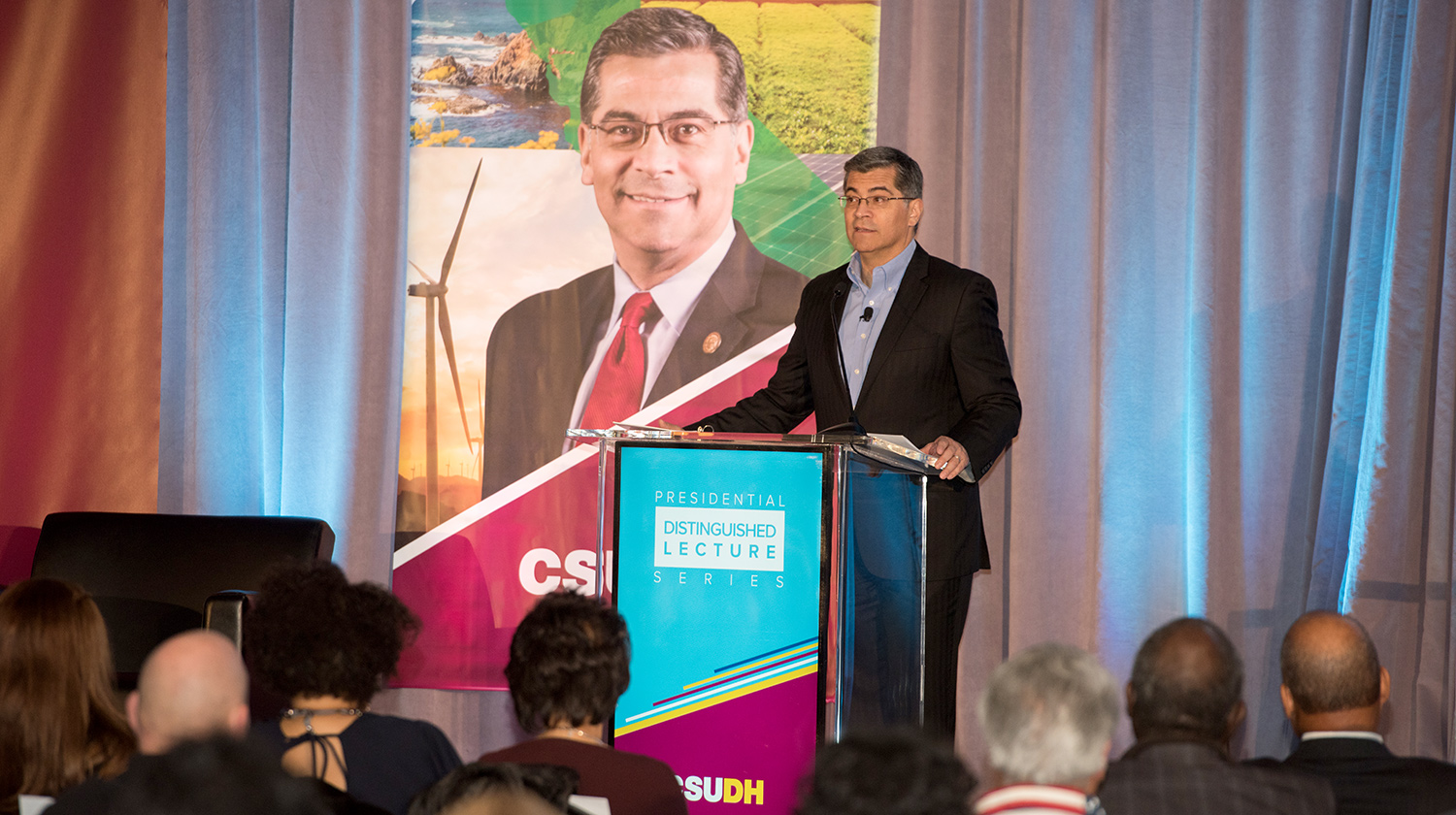 Attorney General Xavier Becerra serves as the feature speaker during CSUDH's Presidential Distinguished Lecture Series.