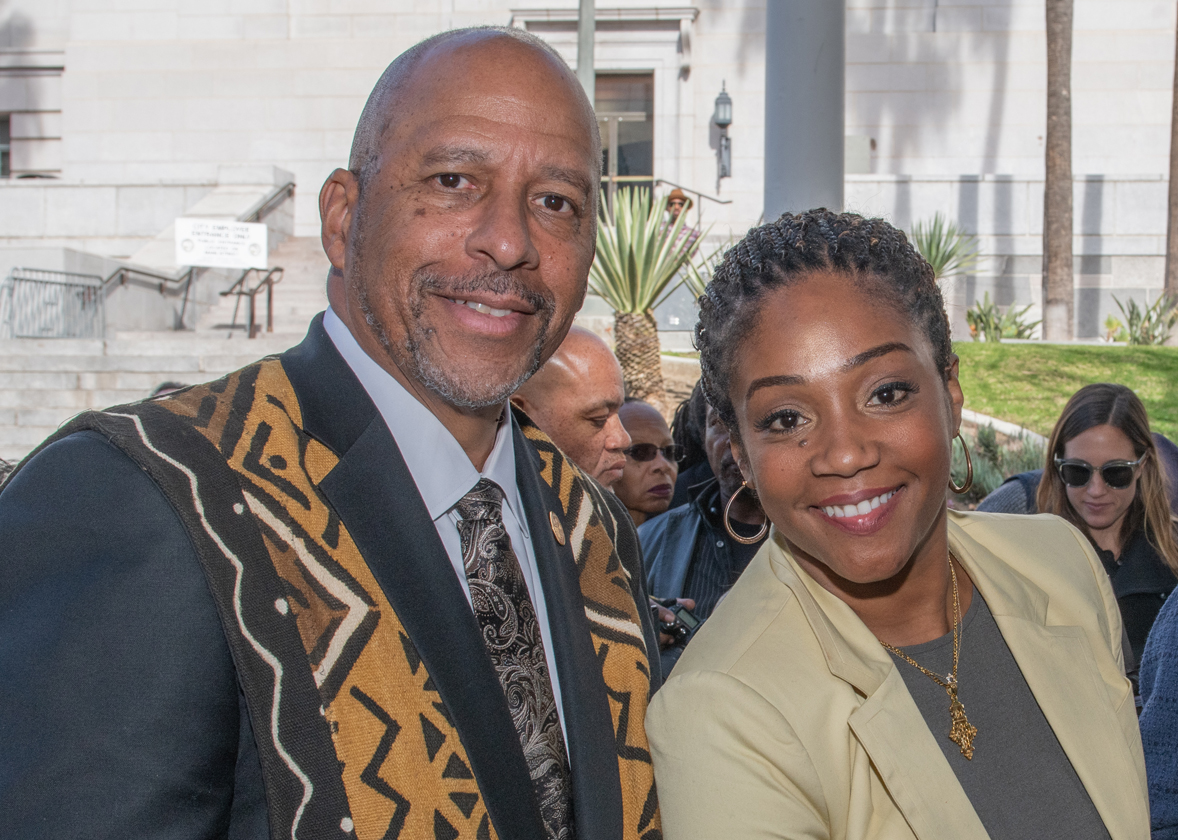 President Parham with comedian and actress Tiffany Haddish, who received the City of Los Angeles's "Trailblazer Award."