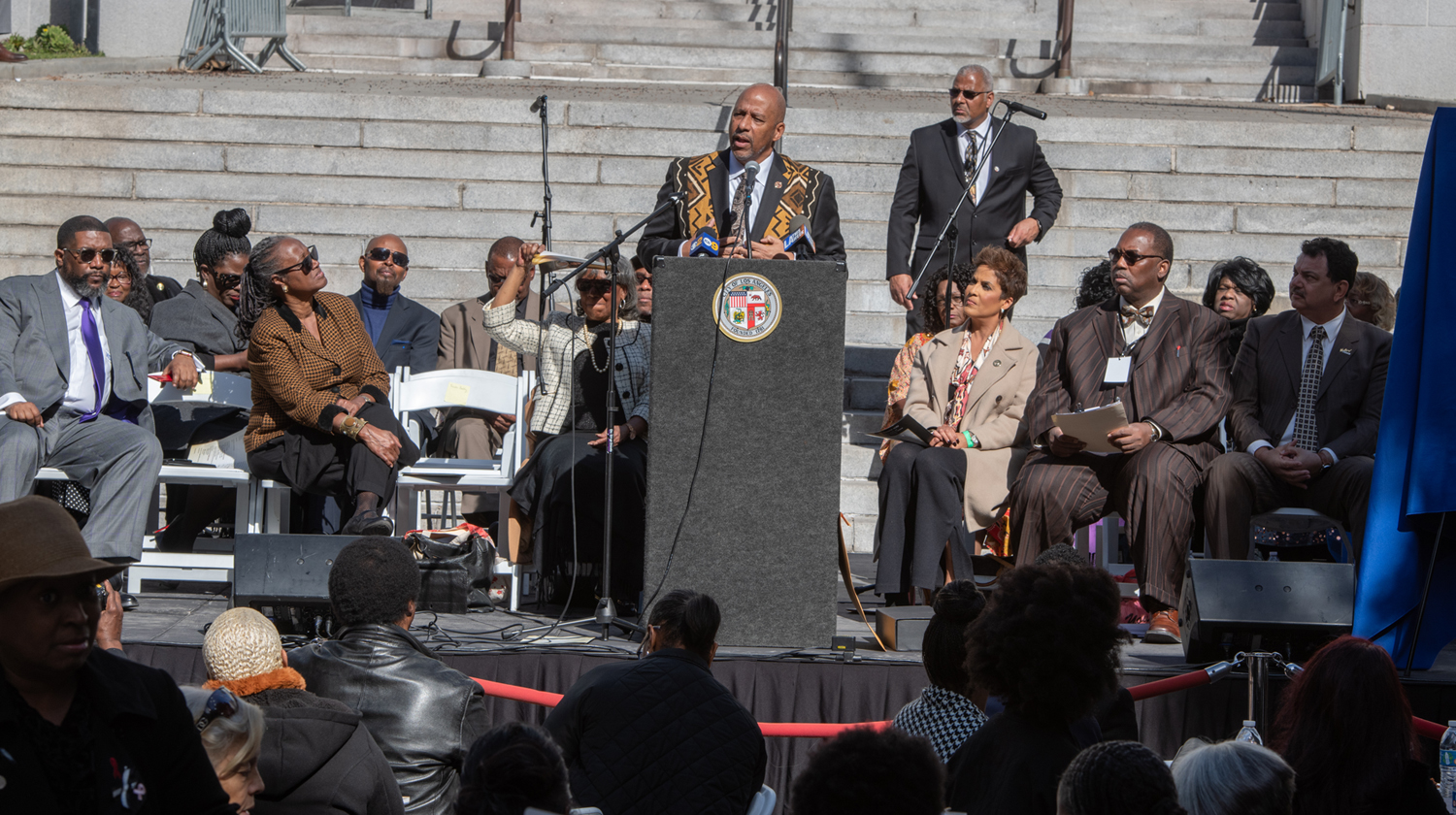President Parham speaks during the City of Los Angeles's African American History Month reception.