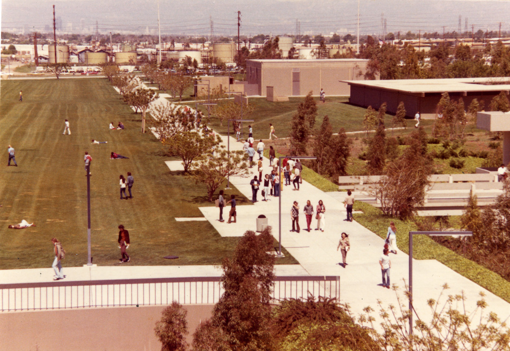 View of East walkway and Social and Behavioral Sciences Building, 1970s