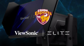 ViewSonic Elite gaming monitor with CSUDH Esports and View Sonic | Elite logos over the top.
