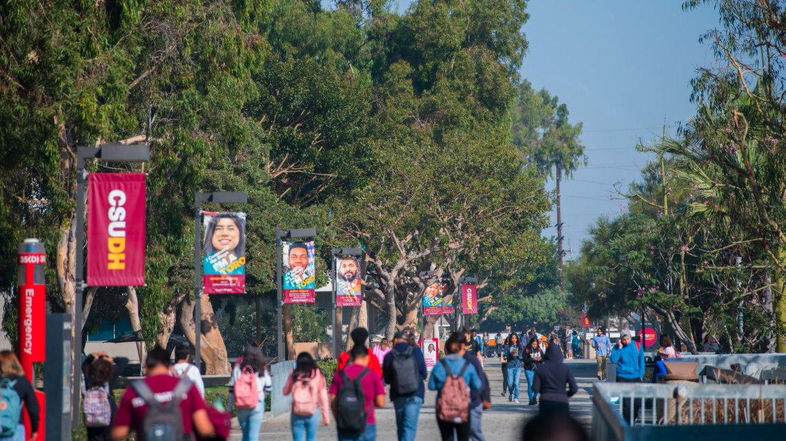 Students walking on CSUDH campus