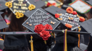 Students' mortar boards at commencement