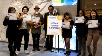 CSUDH Bulletin staff members celebrate their wins at the 2022 CCMA Excellence in Student Media Awards.