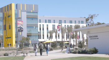 Photo of the College of Education and students on campus