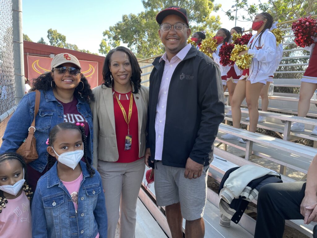 Rex Richardson and family with former CSUDH Athletic Director Dena Freeman-Patton at CSUDH Homecoming in Feb 2022.