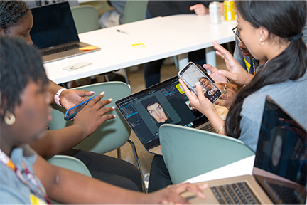 AALT students experiment with Snapchat filters at the Santa Monica campus of Snap, Inc.