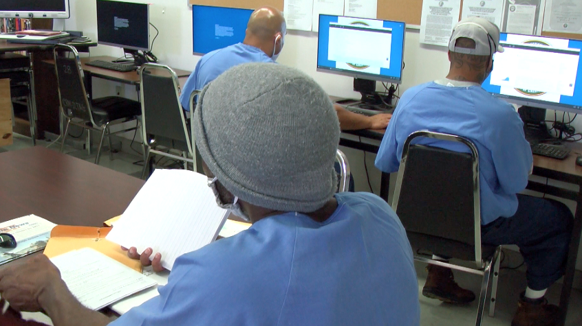 Students working on computers.