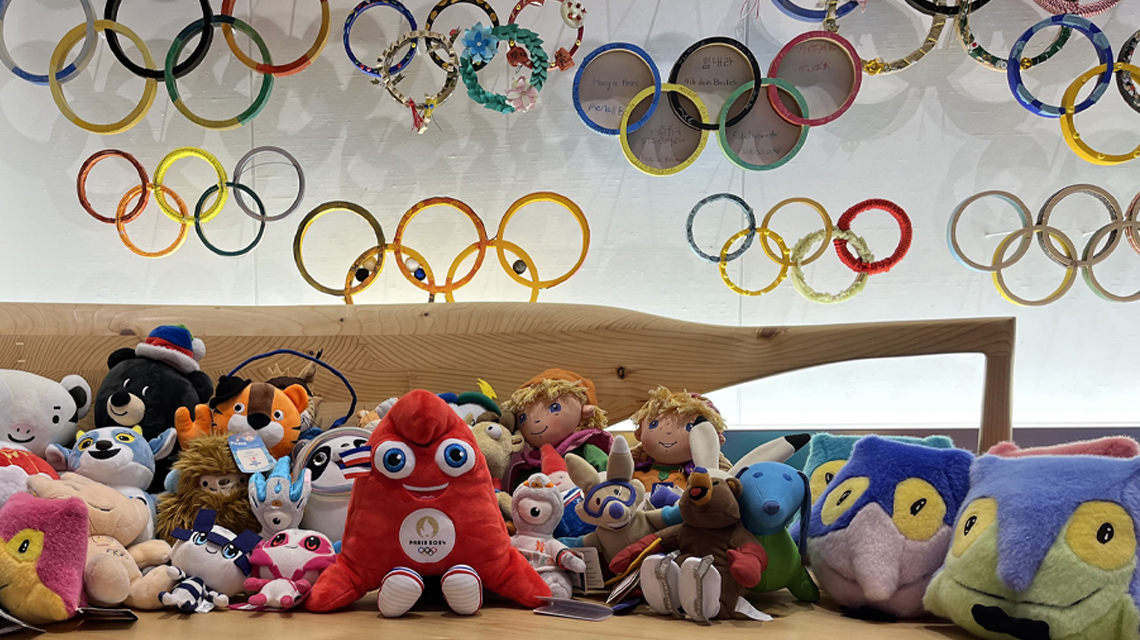 Olympics stuffed toys and hanging decorations