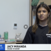 Student in dorm room. Chyron reads KCAL CBS News, Jacy Miranda, CSUDH Student