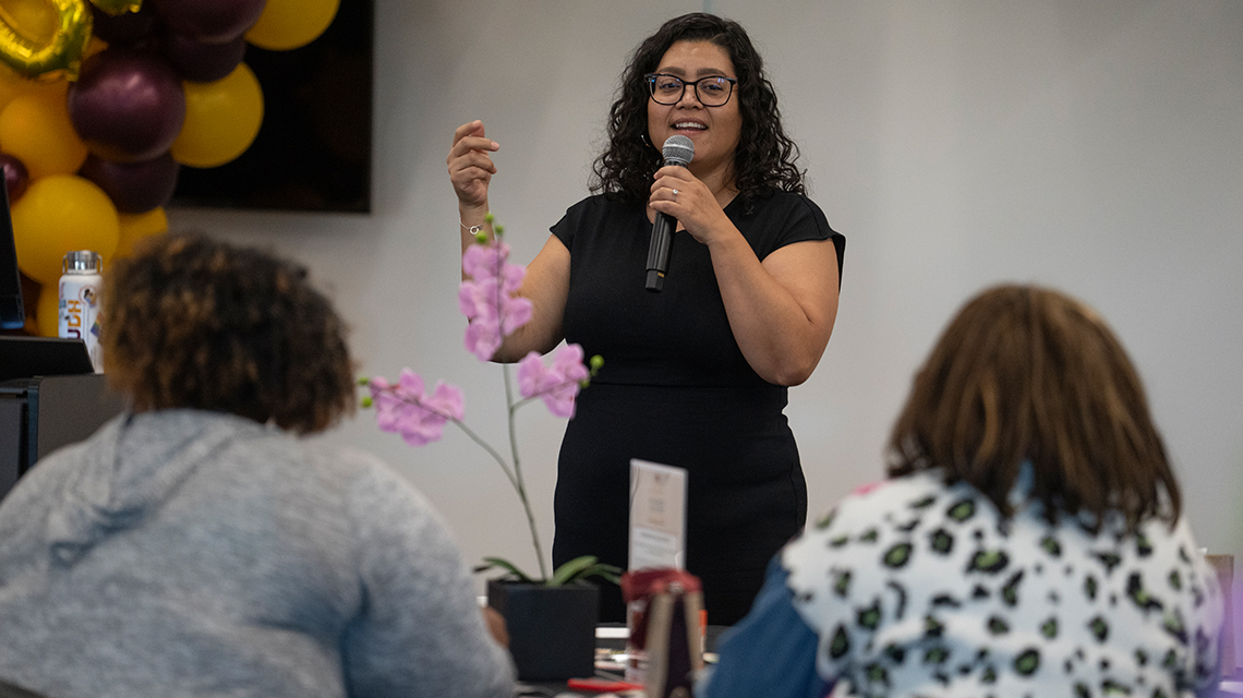 Dr. Mayra Soriano speaks at the sixth annual First Gen College Celebration.