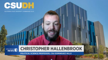 Chyron: Christopher Hallenbrook, Political Science Professor, CSU Dominugez Hills