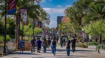 Students on East Walkway of campus