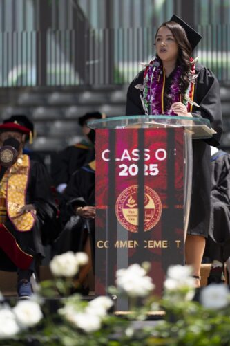Itxchel Estrada at the Commencement podium