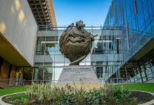 Sculpture outside of CSUDH's University Library.