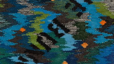 Close, zoomed-in image of colorful textile