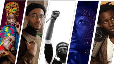 Collage of Black individuals in various settings and poses