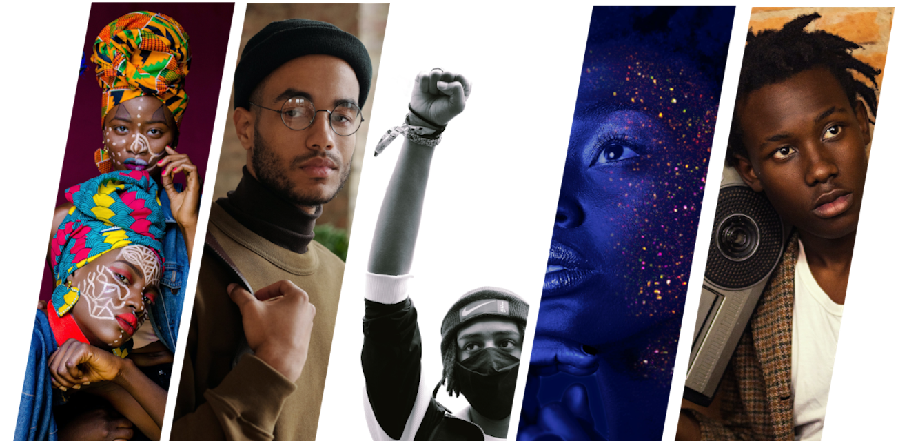 Collage of Black individuals in various settings and poses