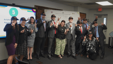 People in CSUDH hats making Toro hand signals