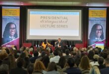 Justice Jackson and President Parham onstage during lecture event