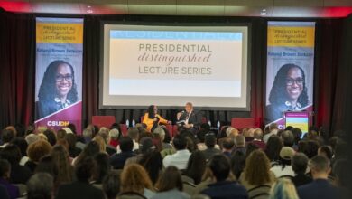 Justice Jackson and President Parham onstage during lecture event