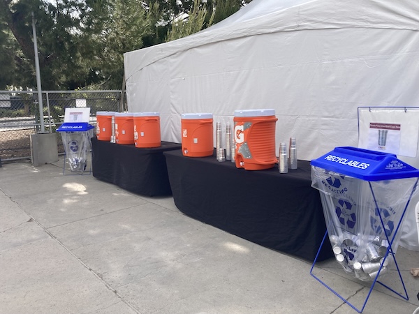 A water station at Commencement