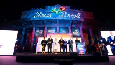CSU leaders onstage at the Rose Bowl