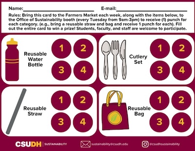 A punch card to bring to CSUDH Farmers Market to collect points.