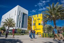 Students walking in front of the I&I building on campus
