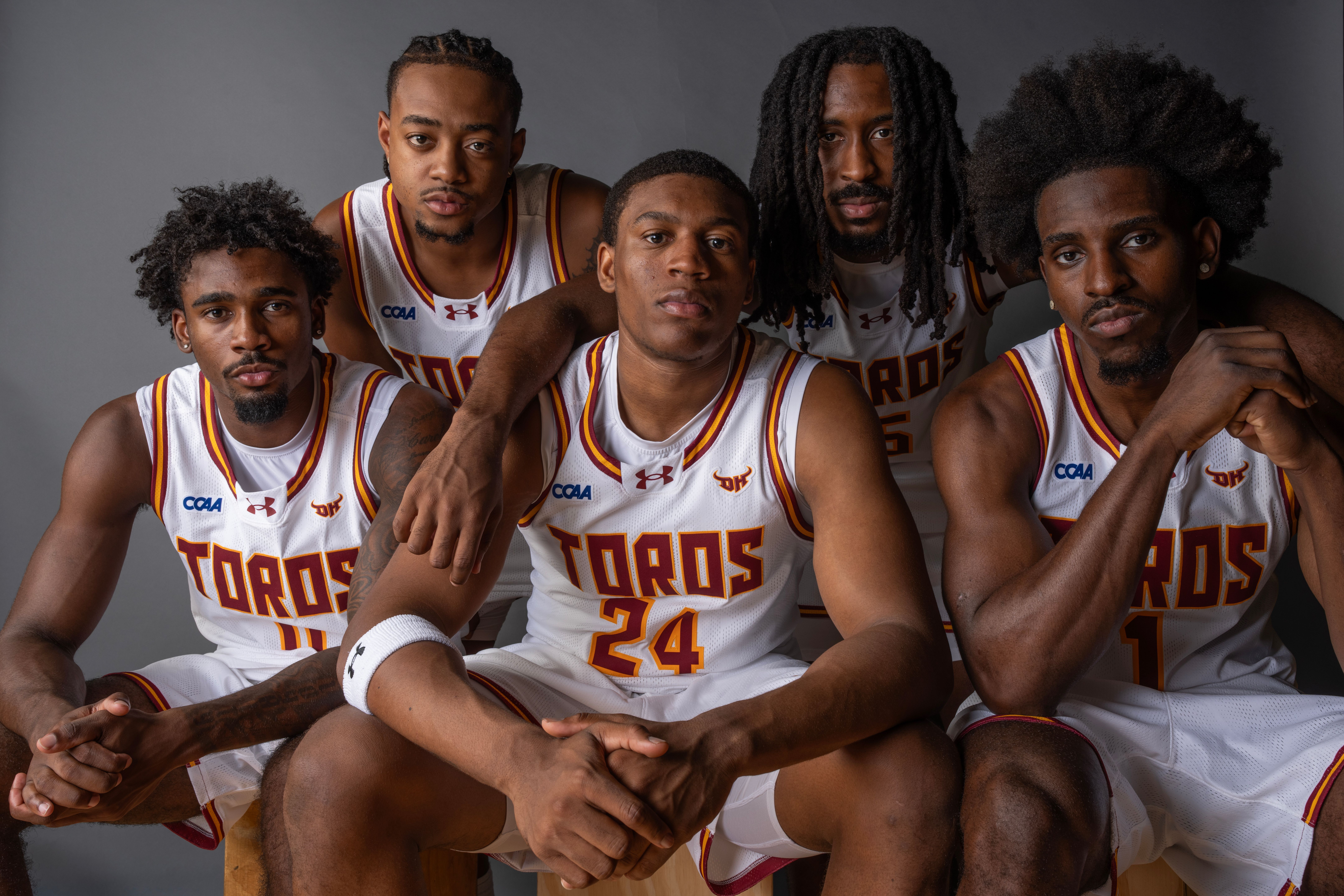 Members of the CSUDH men's basketball team.
