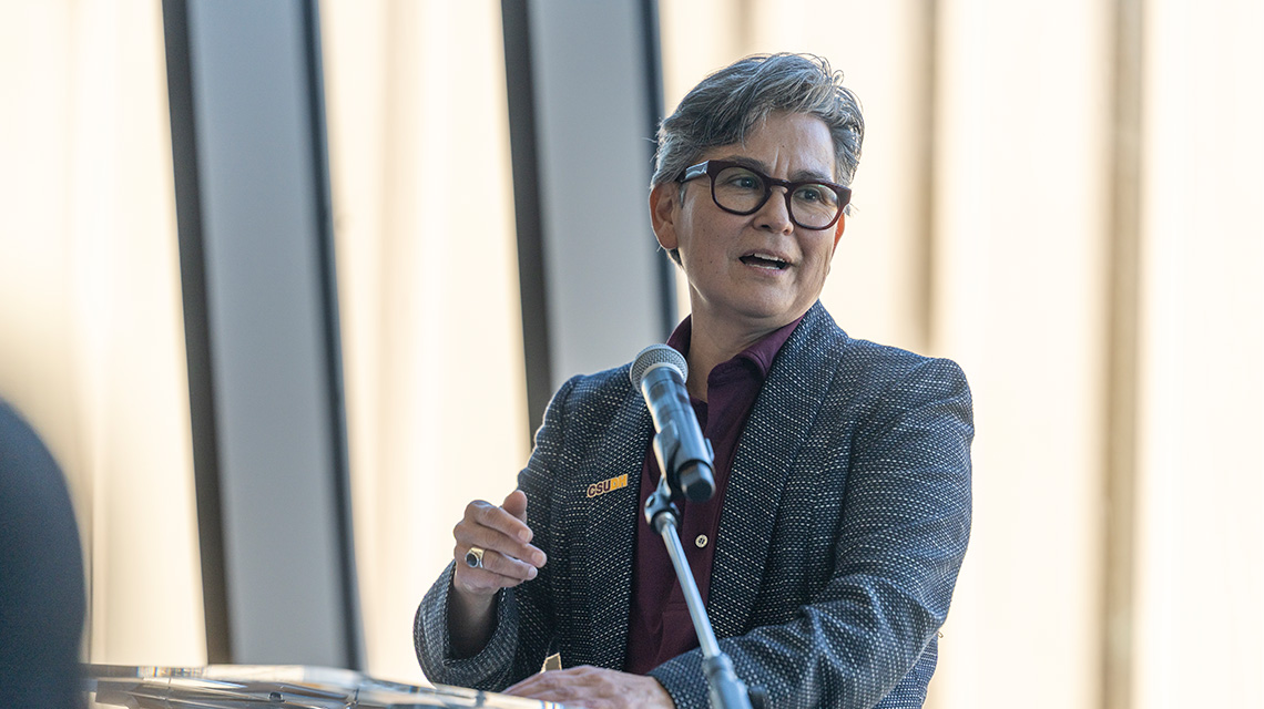 CSUDH Interim President Mary Ann Villarreal speaks at a community breakfast on Jan. 16, 2026.