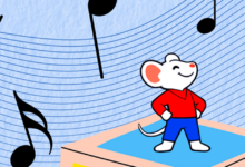 Clothed mouse among music notes