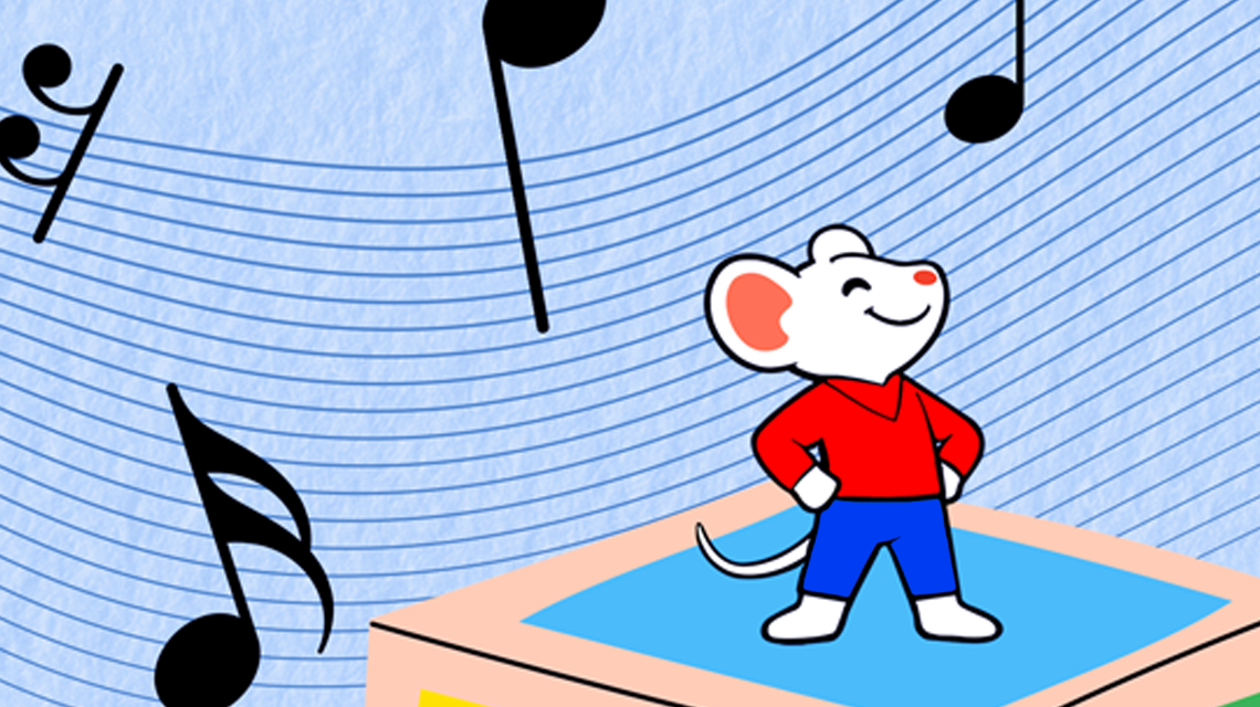 Clothed mouse among music notes 