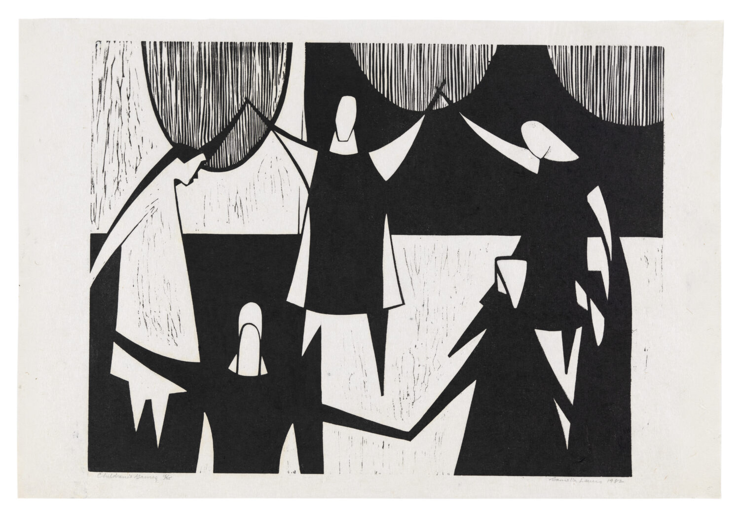 Black and white figures holding hands